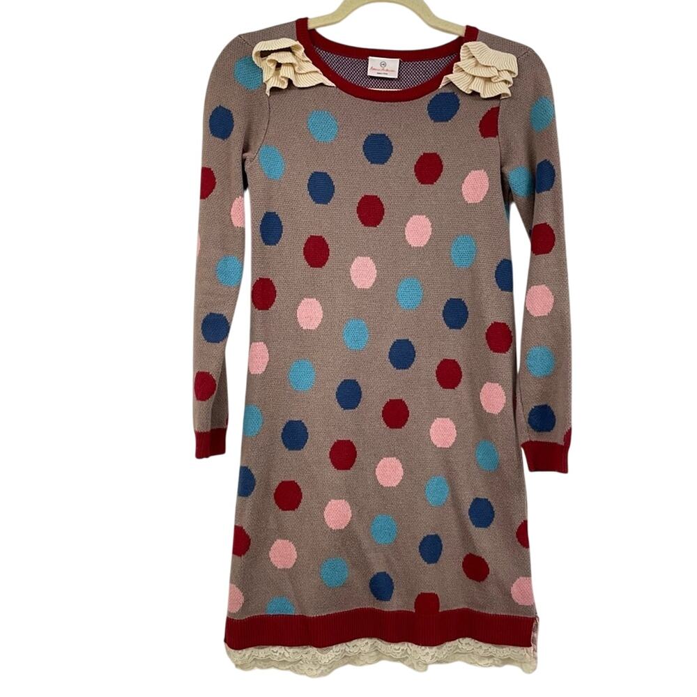 Hanna Andersson Tan Polka Dot Long Sleeve Sweater Dress Girls Kids 140
